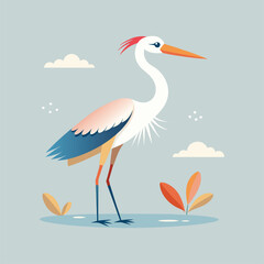 Cute Heron Bird Illustration Wildlife Nature Graphic Design