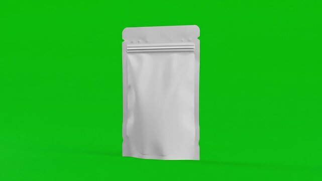 High Quality 3D Rotating White Standing Pouch Mockup on Green Screen Background for E-Commerce Display