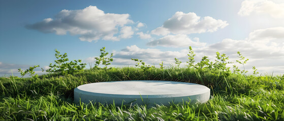 green grass on blue sky background