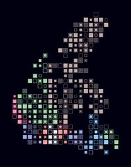 Canada, shape of the country build of colored cells. Digital style map of the Canada on dark background. Large size square blocks. Artistic vector illustration.