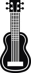 Minimalist Black Ukulele Icon: Simple Musical Instrument Graphic for Hobbies, Leisure, and Tropical Themes. Perfect for Music Education & Design Projects.