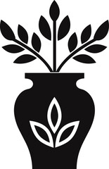Elegant Black Silhouette of a Potted Plant with Lush Leaves in a Minimalist Vase, Perfect for Modern Interior Decor and Botanical Graphics
