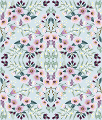 Summer Flowers in Cool and Fresh Colors. Vector illustration of a seamless pattern 