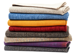 Stack of folded woven blankets isolated on transparent background