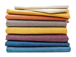 Stack of colorful rolled towels isolated on transparent background