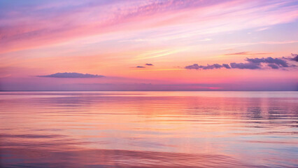Obraz premium Tranquil sunset over calm water reflecting pastel hues in a beautiful sky