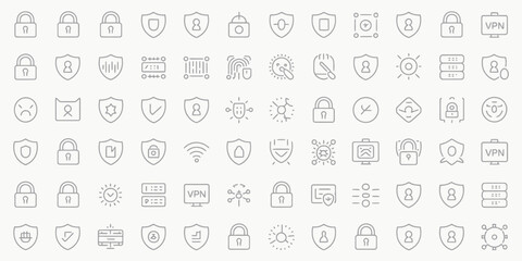 Collection of security and privacy icons in a silhouette style isolated on white background
