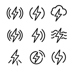 Fototapeta premium Thunder Sound Icons. Outline icon set of thunder in sound: booming noise, sonic wave, thunderclap, echo, rumble, deep roar, sudden