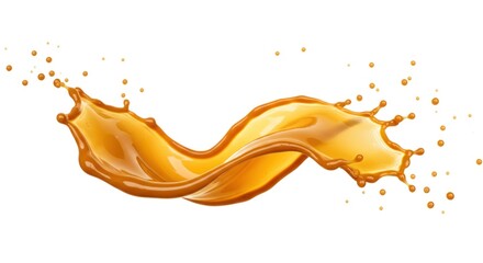 A dynamic, swirling splash of amber liquid against a white background.