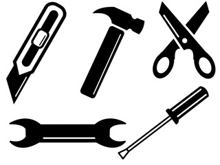 icon set hand tools black and white