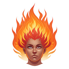 Woman with fiery hair isolated on transparent background