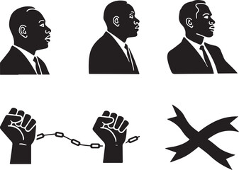 Black leaders, broken chains, and victory celebrate freedom and progress