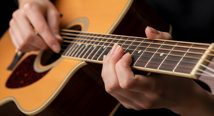 Obraz premium Hands playing acoustic guitar