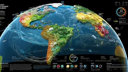 Global Data Visualization: A 3D Earth Infographic Illustrating  Ocean Currents, Biomes, and Environmental Data - Powered by Adobe