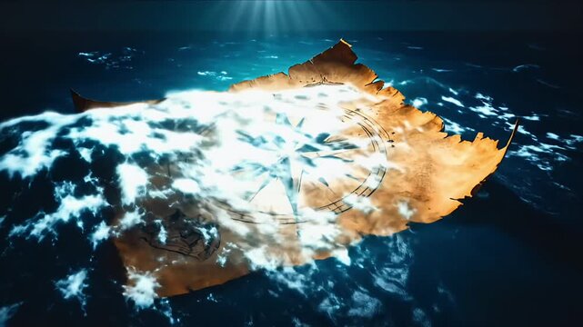 Vintage map over water background