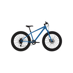 Fototapeta premium Illustration of a blue fatbike with black tires isolated on white background, showcasing its design and features for outdoor adventures and recreational activities