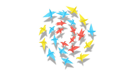 Colorful Origami Birds Arranged in a Circular Formation on White Background Minimalist design