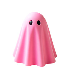 Cute pink ghost character with round black eyes used for Halloween decorations games or party themes isolated on clean transparent background in PNG