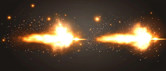 Dual fiery bursts, glowing embers, dark background