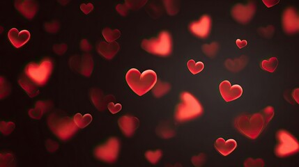 Red hearts float on dark background