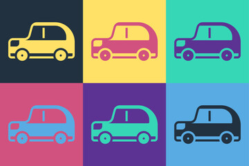 Pop art Car icon isolated on color background. Vector