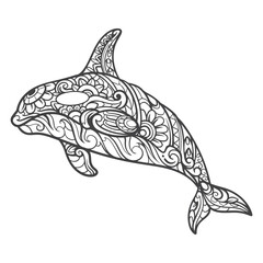 Outline Orca mandala arts isolated on white background