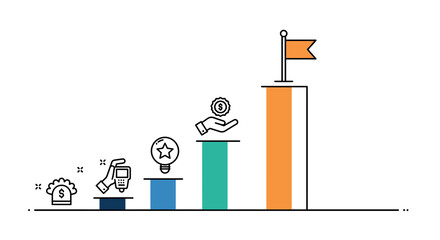 Obraz premium Minimalist bar graph with financial and business growth icons