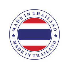 Made in Thailand flag label. Graphic design element for logo design, tags, badges, stickers, emblem, product packaging. Thai made products package label. Colored flat vector illustration