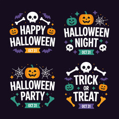 Skull and pumpkin icon set, halloween night vector, spooky badge, october celebration, creative party illustration