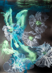 Flowers on a black background. Alcohol Ink