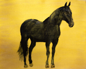 Black horse on a golden background