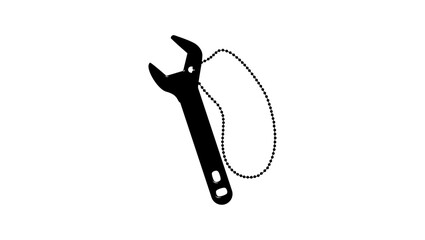 Oxygen Cylinder Wrench with Chain, black isolated silhouette