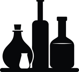 Three dark glass bottles silhouette isolated on white background