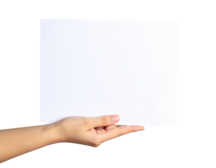  Female Hand Offering A4 Paper Towards Viewer, Front-Facing, Slight Perspective Tilt, Isolated