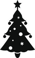 Christmas tree silhouette with star and ornaments isolated on white background