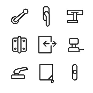 Window Operation Icons. Outline icon set of window operation: window crank, window handle, window slider, window lock, window