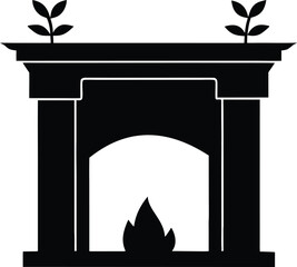 Classic fireplace silhouette with flames isolated on white background