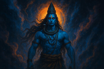 Fototapeta premium A powerful and cosmic depiction of the Hindu god Shiva, the destroyer.