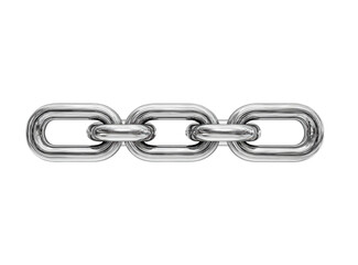 A close-up of a metallic chain.  Four links are visible,  smooth and shiny,  forming a horizontal line against a black background