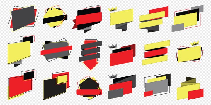 Banner templates set isolated on transparent background. Bright blank (red, yellow, black and gray) vector (EPS) banner templates. Customizable banner or announcement templates, add your text