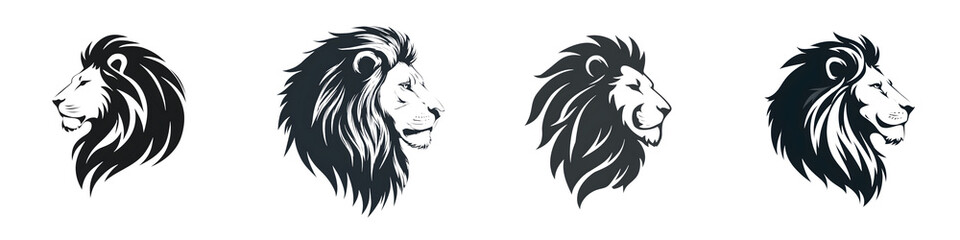 Fototapeta premium Lion Head Profile Silhouette Set - Vector Illustrations