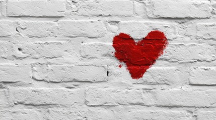 Red Heart Graffiti on White Brick Wall with Urban Texture