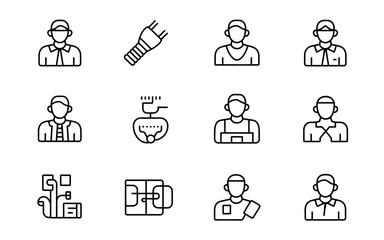 Collection of professional and equipment icons silhouette isolated on white background