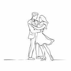 Obraz premium Elegant Continuous Line Drawing of a Couple Dancing Together in a Romantic Embrace with Flowing Movement and Graceful Poses