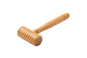 Wooden honey dipper with grooved head and smooth handle for drizzling honey, isolated on a transparent background