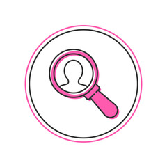Filled outline Magnifying glass for search a people icon isolated on white background. Recruitment or selection concept. Search for employees and job. Vector