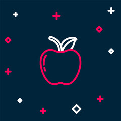 Line Apple icon isolated on blue background. Fruit with leaf symbol. Colorful outline concept. Vector