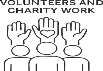 Obraz premium Volunteers charity work hands heart community service outreach support donation editable stroke line art