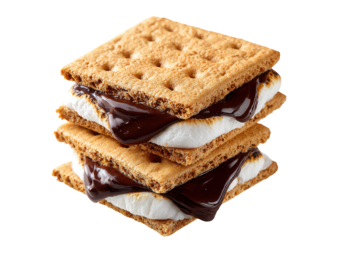 Golden brown graham crackers with melted marshmallow and rich chocolate image, Isolated, Png Transparent Background