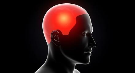 Obraz premium Head Pain Visualization: Digital Art of a Human Head with Highlighted Pain Area